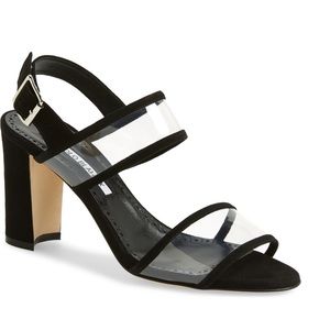 Manolo Blahnik Khan Sandal - suede & vinyl PVC